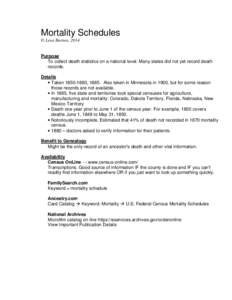 Mortality Schedules © Lesa Barnes, 2014 Purpose To collect death statistics on a national level. Many states did not yet record death records.
