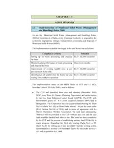 CHAPTER ­ II  AUDIT FINDINGS  2.1  Implementation  of  Municipal  Solid  Waste  (Management  and Handling) Rules, 2000 