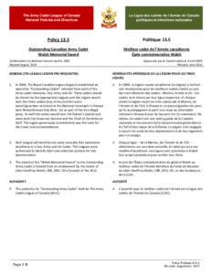 La Ligue des cadets de l’Armée du Canada politiques et directives nationales The Army Cadet League of Canada National Policies and Directives