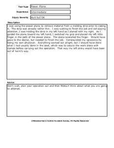 Tool Type Experience Injury Severity Power Plane Intermediate