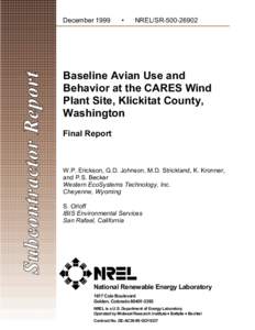 Baseline Avian Use and Behavior at the CARES Wind Plant Site, Klickitat County, Washington