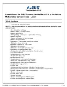 Florida Math 0018 Correlation of the ALEKS course Florida Math 0018 to the Florida Mathematics Competencies - Lower Whole Numbers = ALEKS course topic that addresses the standard