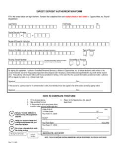 Opportunities, Inc. Direct Deposit Authorization Form