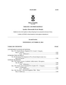 HANSARD[removed]DEBATES AND PROCEEDINGS Speaker: Honourable Kevin Murphy