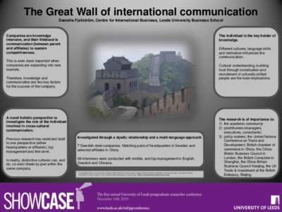 The Great Wall of international communication Daniella Fjellström, Centre for International Business, Leeds University Business School Companies are knowledge intensive, and their lifeblood is communication (between par