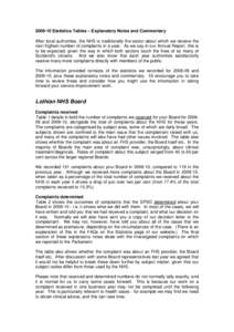 Statistics Tables – Explanatory Notes and Commentary After local authorities, the NHS is traditionally the sector about which we receive the next highest number of complaints in a year. As we say in our Annual 