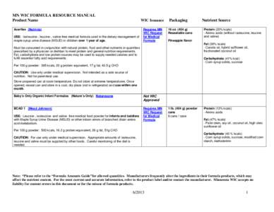 MN WIC FORMULA RESOURCE MANUAL Product Name WIC Issuance  Acerflex (Nutricia)