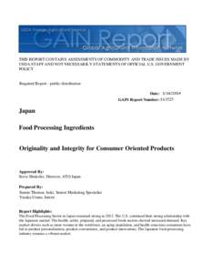 THIS REPORT CONTAINS ASSESSMENTS OF COMMODITY AND TRADE ISSUES MADE BY USDA STAFF AND NOT NECESSARILY STATEMENTS OF OFFICIAL U.S. GOVERNMENT POLICY