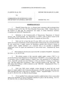 COMMONWEALTH OF PENNSYLVANIA  CLAIRTON SLAG, INC. VS. COMMONWEALTH OF PENNSYLVANIA, DEPARTMENT OF GENERAL SERVICES