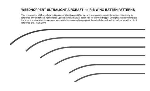 TM  WEEDHOPPER ULTRALIGHT AIRCRAFT 11 RIB WING BATTEN PATTERNS This document is NOT an official publication of Weedhopper USA, Inc. and may contain errant information. It is strictly for reference only and should not be 