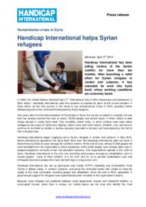 Press release Handicap International - Canadian assistance to Syrian refugees- Apr 2013