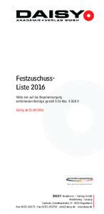 FestzuschussListe 2016 Höhe der auf die Regelversorgung entfallenden Beträge gemäß § 56 Abs. 4 SGB V Gültig abDAISY Akademie + Verlag GmbH