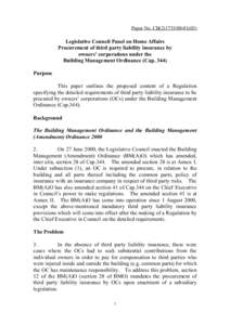 Paper No. CB[removed])  Legislative Council Panel on Home Affairs Procurement of third party liability insurance by owners’ corporations under the Building Management Ordinance (Cap. 344)