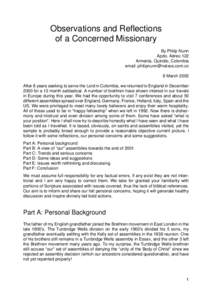 Observations and Reflections of a Concerned Missionary By Philip Nunn Apdo. Aéreo 122 Armenia, Quindio, Colombia email: [removed]