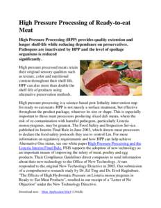 High Pressure Processing of Ready-to-eat Meat