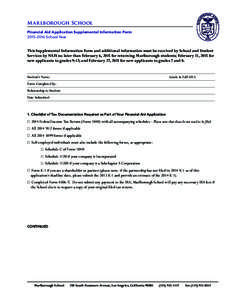 M arlborough School Financial Aid Application Supplemental Information Form[removed]School Year This Supplemental Information Form and additional information must be received by School and Student Services by NAIS no l