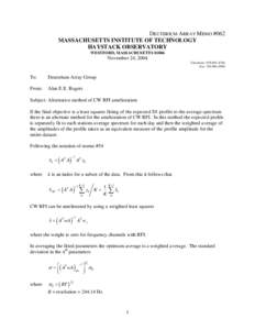 DEUTERIUM ARRAY MEMO #062 MASSACHUSETTS INSTITUTE OF TECHNOLOGY HAYSTACK OBSERVATORY WESTFORD, MASSACHUSETTSNovember 24, 2004