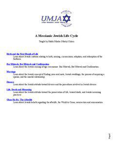 A Messianic Jewish Life Cycle Taught by Rabbi Moshe (Marty) Cohen