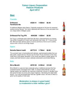 Yukon Liquor Corporation Feature Products April 2013 Beer Canada Driftwood