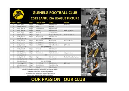 GLENELG FOOTBALL CLUB 2015 SANFL IGA LEAGUE FIXTURE ROUND DATE TIME