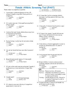 Female Athlete Assessment Tool (FAST)