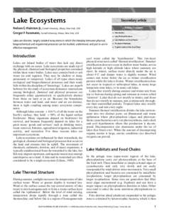 Lake Ecosystems  Secondary article Article Contents  Nelson G Hairston Jr, Cornell University, Ithaca, New York, USA