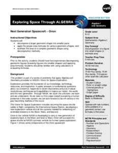 EXPLORING SPACE THROUGH ALGEBRA - Educator Edition