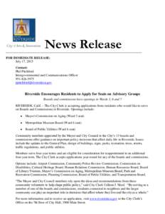 News Release FOR IMMEDIATE RELEASE: July 17, 2015 Contact: Phil Pitchford Intergovernmental and Communications Officer