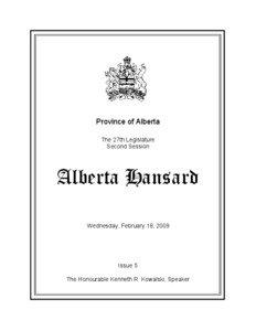 Province of Alberta The 27th Legislature Second Session