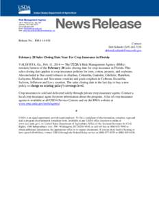 Risk Management Agency 106 S. Patterson St., Ste. 250 Valdosta, GA[removed]Voice[removed]Email: [removed] Web: www.rma.usda.gov/aboutrma/fields/ga_rso