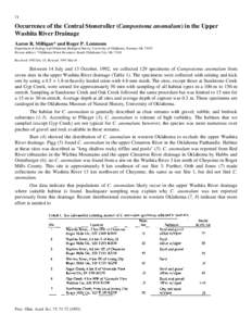 Occurrence of the Central Stoneroller (Campostoma anomalum) in the Upper Washita River Drainage