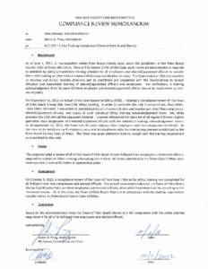 PALM BEACH COUNTY COMMISSION ON ETHICS  COMPLIANCE R.EVIEW MEMORANDUM To:  Alan Johnson, Executive Director
