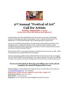 2nd Annual “Festival of Art” Call for Artists Sunday, September 7, 2014 On the Lawn of the Lake Mohawk Pool, Sparta NJ  In partnership with The Lake Mohawk Pool, the Sussex County Arts and Heritage