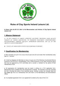 Rules of Clay Sports Ireland Leisure Ltd. In these rules the M & A refer to the Memorandum and Articles of Clay Sports Ireland Leisure Ltd.