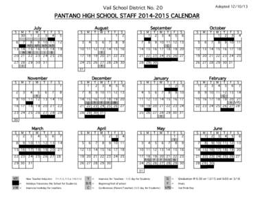 Adopted[removed]Vail School District No. 20 PANTANO HIGH SCHOOL STAFF[removed]CALENDAR S