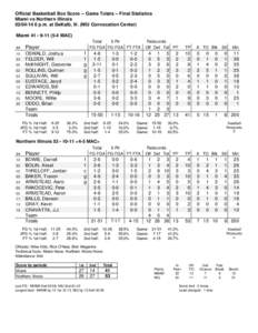 Official Basketball Box Score -- Game Totals -- Final Statistics Miami vs Northern Illinois[removed]p.m. at DeKalb, Ill. (NIU Convocation Center) Miami 41 • [removed]MAC) Total 3-Ptr