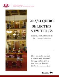 [removed]QUIRC SELECTED NEW TITLES Some Recent Additions to the Library Collection