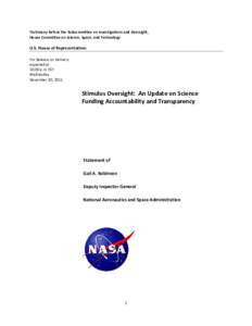 Testimony before the Subcommittee on Investigations and Oversight, House Committee on Science, Space, and Technology U.S. House of Representatives For Release on Delivery expected at