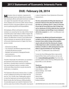 2013 Statement of Economic Interests Form  DUE: February 28, 2014 M