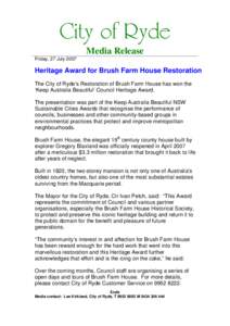 Microsoft Word - BRUSH FARM HOUSE RESTORATION HERITAGE AWARD.doc