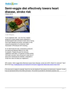 Semi-veggie diet effectively lowers heart disease, stroke risk