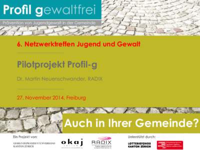 6. Netzwerktreffen Jugend und Gewalt  Pilotprojekt Profil-g Dr. Martin Neuenschwander, RADIX  27. November 2014, Freiburg