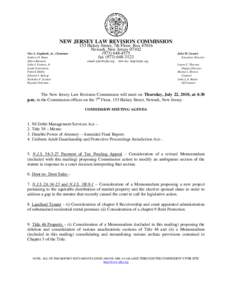 NEW JERSEY LAW REVISION COMMISSION Vito A. Gagliardi, Jr., Chairman Andrew O. Bunn Albert Burstein John J. Farmer, Jr. Linda Greenstein