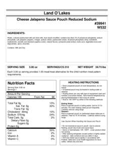 ZARTIC/Z-BIRD NUTRITIONAL INFORMATION SHEET