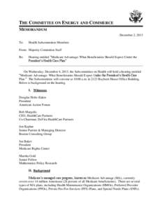 THE COMMITTEE ON ENERGY AND COMMERCE MEMORANDUM December 2, 2013 To:  Health Subcommittee Members