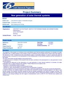 Project Summary New generation of solar thermal systems NEGST Action Line:  Cost-effective supply of renewable energies