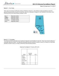 [removed]Influenza Surveillance Report Week 45 November 2 - 8, 2014 Section 1: Summary There was an increase in influenza activity in Alberta in week 45. Lab-confirmed cases increased in week 45 almost three-times that of