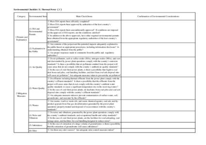 Environmental Checklist: 11. Thermal Power （1） Category Environmental Item  (1) EIA and