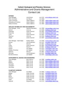 Caltech Geological and Planetary Sciences  Administrative and Grants Management Contact List DIVISION Grant Manager