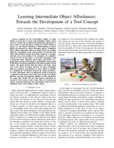 IEEE International Conference on Development and Learning and on Epigenetic Robotics (ICDL-EpiRobGenoa, Italy, 13-16 October 2014 Learning Intermediate Object Affordances: Towards the Development of a Tool Concept